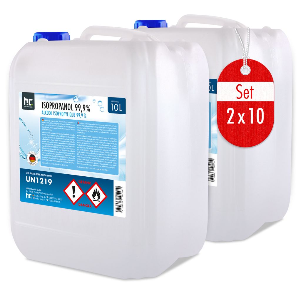 10 L Isopropanol 99,9% zur Flächenreinigung, als Lösungsmittel für Fette, Harze, Lacke, Tinte