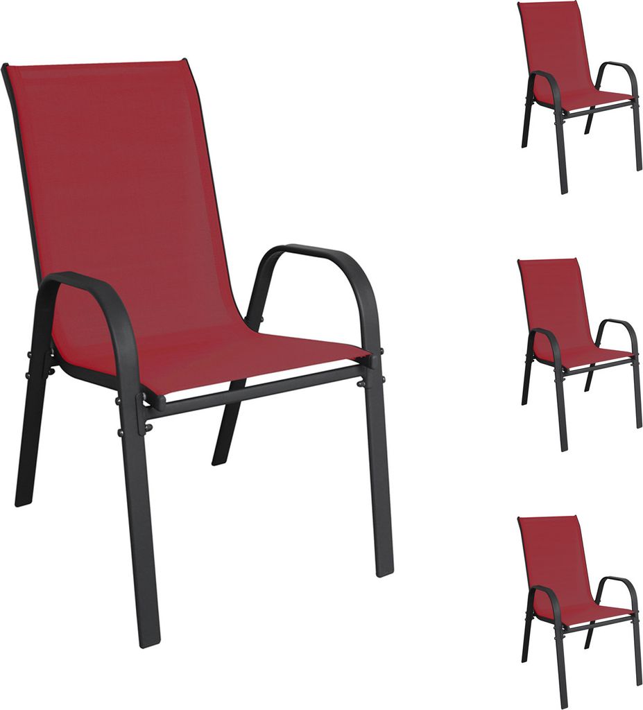 4er Outdoorstuhl Gartenstuhl Stapelstuhl Metall Textilen Bordeauxrot