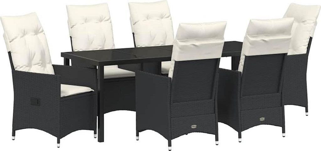 Garten Essgruppe mit Kissen 7 pcs Schwarz Poly-Rattan