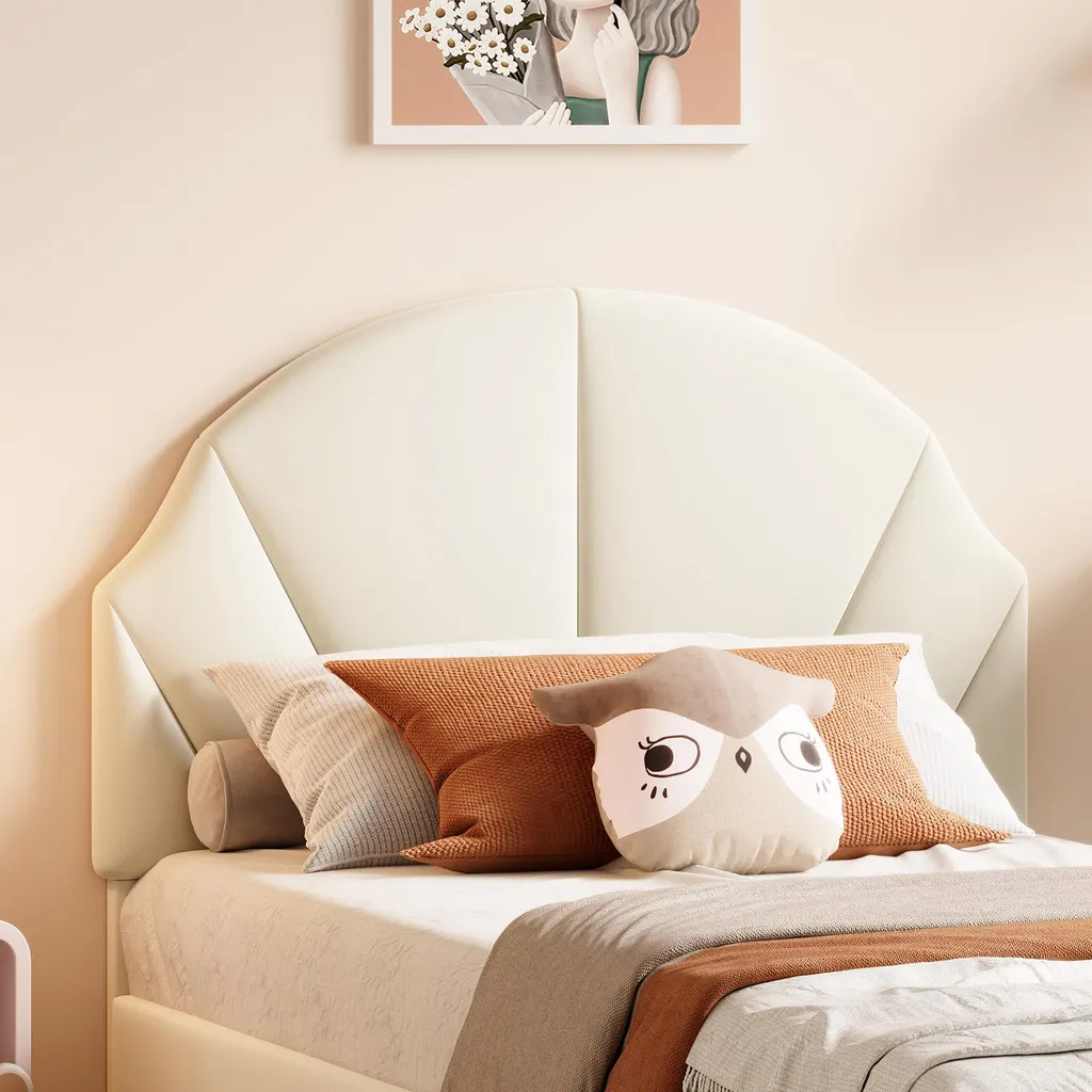 Lit simple velours beige 90x190 tête de lit haute - UnboxG confort