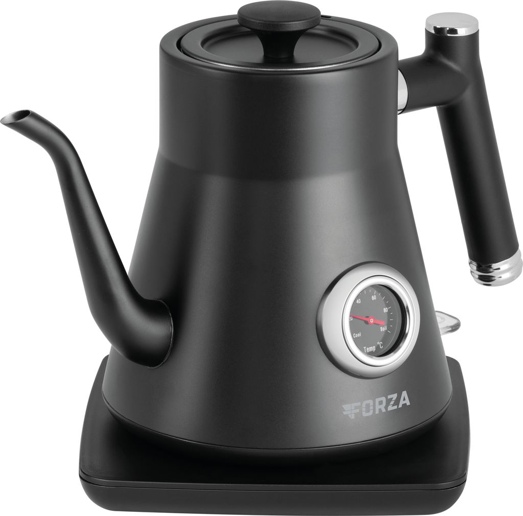 ECG Forza 5000 Pour over Nero | Wasserkocher | Volumen 0,8 Liter | Eingebautes Thermometer | 1200 W | Mattschwarzes |