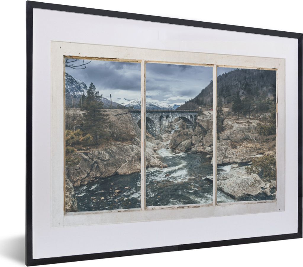 MuchoWow Gerahmtes Poster Aussicht - Brücke - Wasser 40x30 cm - Poster mit Schwarzem Bilderrahmen Wandposter Rahmen Foto Bilder - Bilderrahmen -...