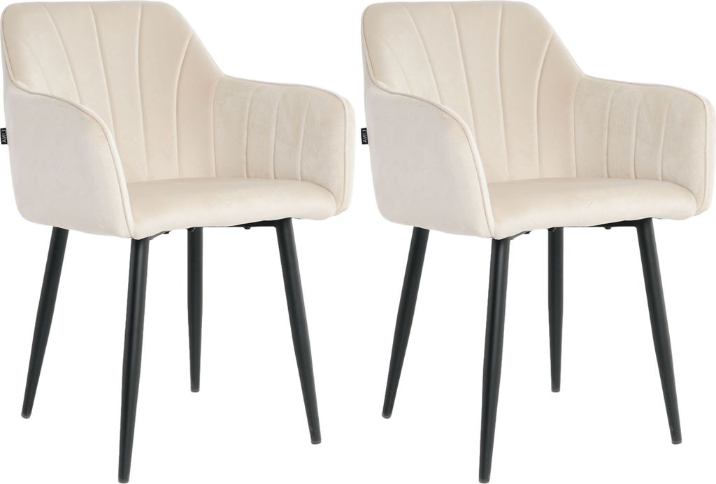 Lina® Rio Samt Esszimmerstühle 2er Set Creme – Mit Produktbild 