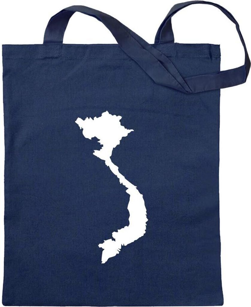 Kiwistar - Baumwolltasche - dunkelblau - Vietnam Umriss Kontur - Tragetasche Stoffbeutel Umhängetasche Langer Henkel