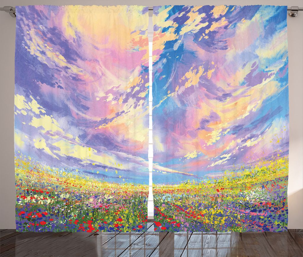 ABAKUHAUS Blumen Rustikaler Gardine, Aquarell Kunst Blumen, Schlafzimmer Kräuselband Vorhang mit Schlaufen und Haken, 280 x 225 cm, Mehrfarbig