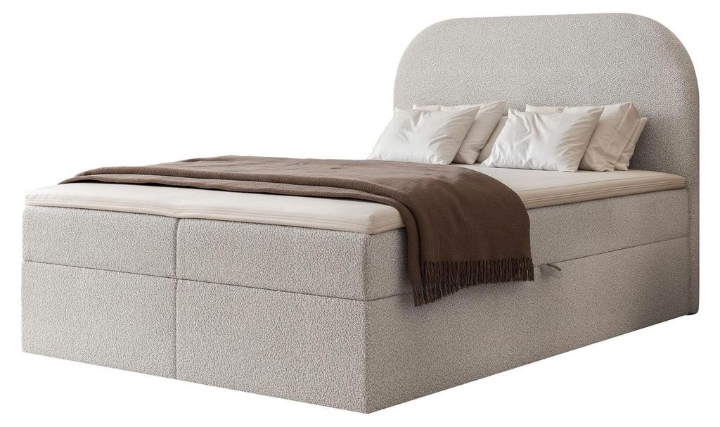Boxspringbett FUZZI 120x200 Bettkasten Bonellmatratze Grau Bouclé