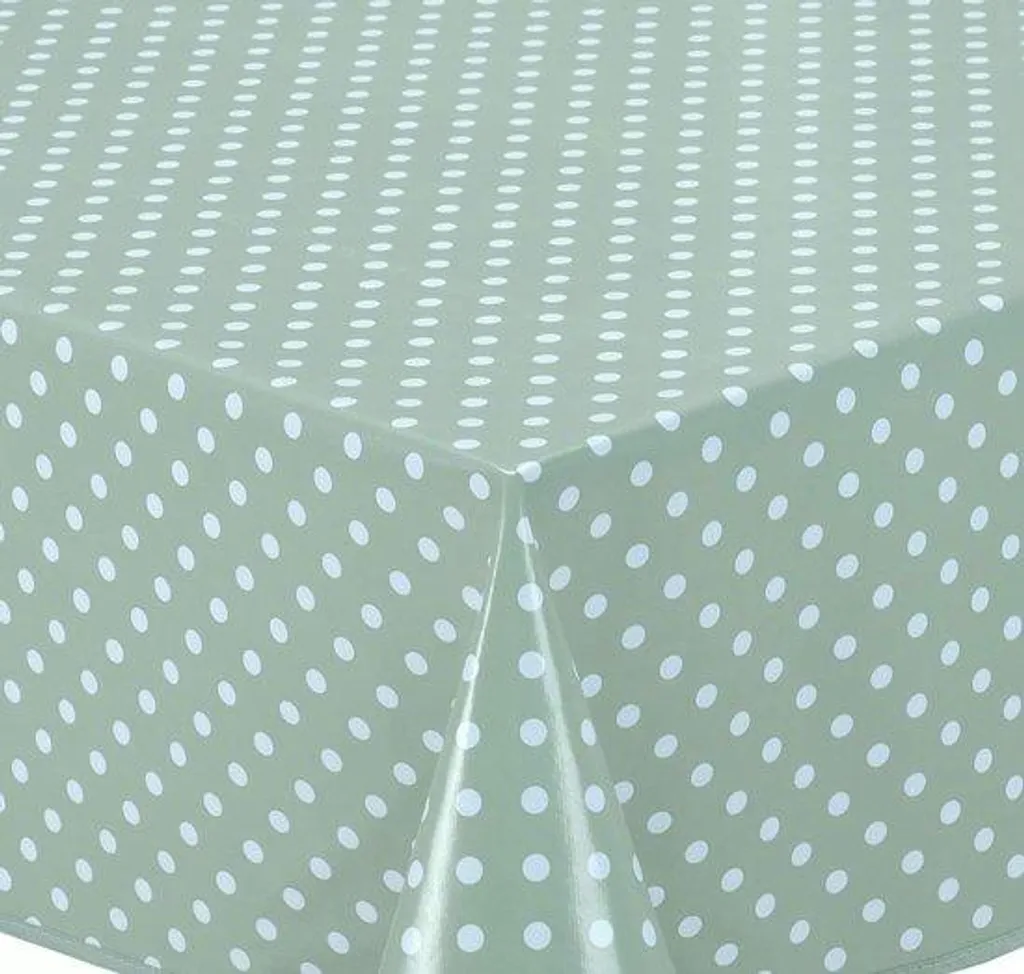 Nappe en tissu lavable vert sel 140x200 cm avec motif petits pois rétro