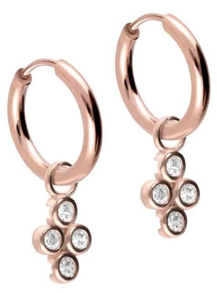 Chirurgenstahl Ohrclicker Creolen 4 EINGEFASSTE KRISTALLE RoséGold Innendurchmesser: 10mm + Designstärke: 1,6mm