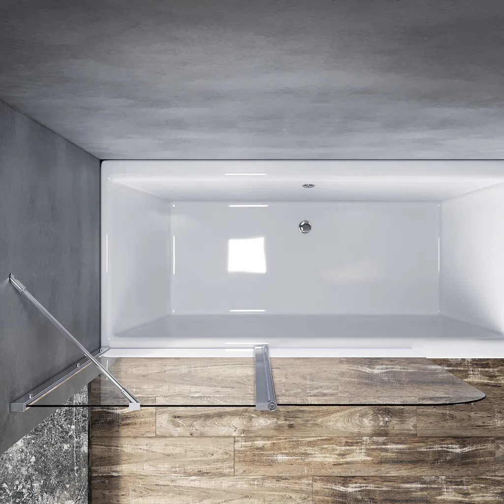 SONNI accessorio per vasca da bagno doccia 120x140(LxA), paravento pieghevole per vasca da bagno paravento doccia in vetro per vasca da bagno 2 pezzi, porta girevole a 180° in nano vetro, con stabilizzatore - 4