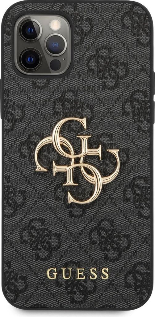 A close-up view of a phone case with a repeating pattern and a prominent logo.