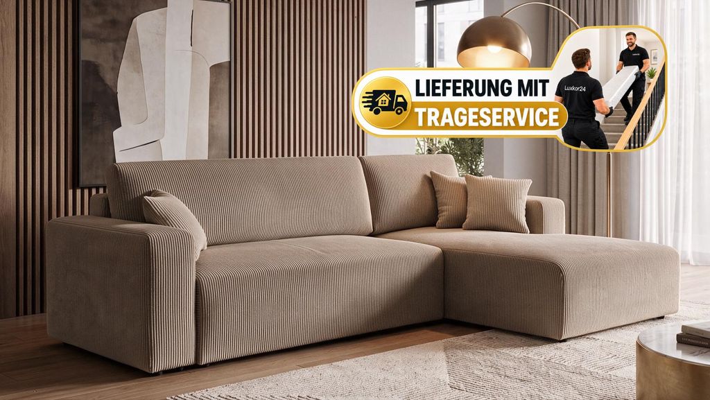 Ecksofa, Schlafsofa, mit Bettkasten 279x187cm CORD Produktbild 