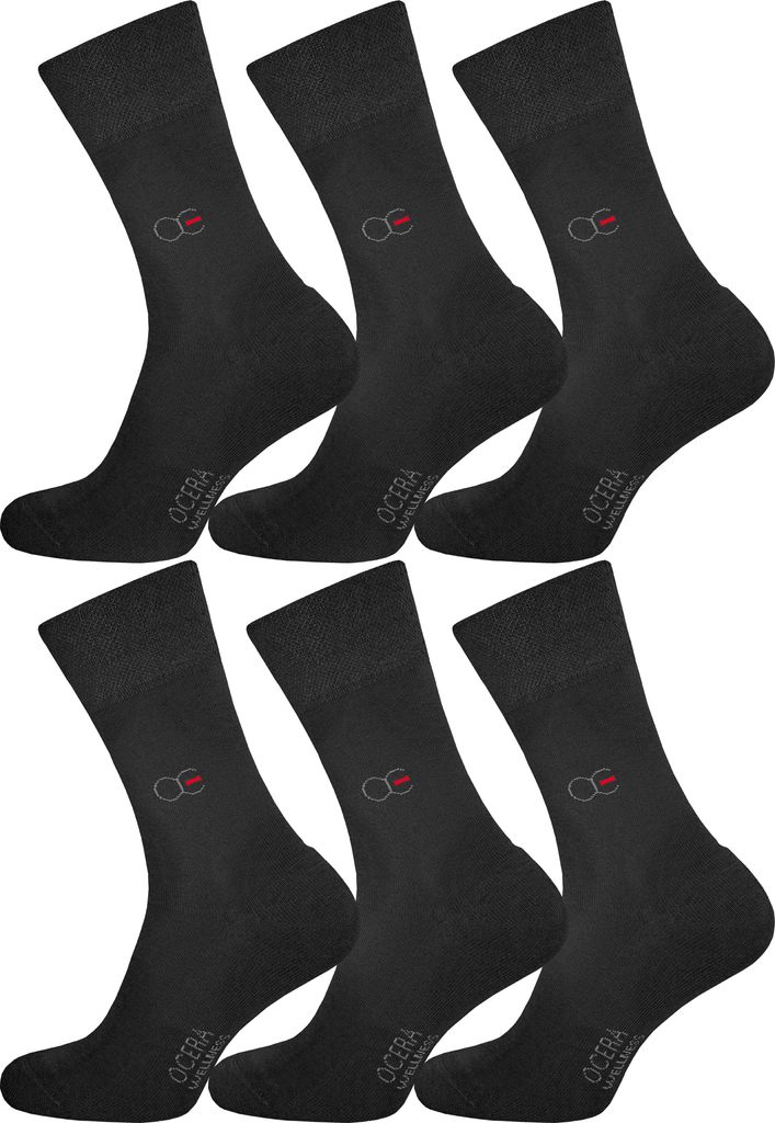 OCERA 6 Paar Wellness Socken Baumwolle NEU mit Frotteesohle + handgekettelter Spitze Uni Damen + Herren in elegantem Schwarz Gr. 35-38