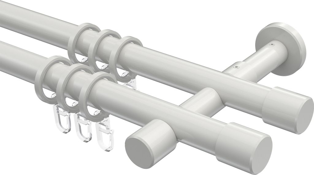 Interdeco Gardinenstange / Vorhangstange Weiß, Typ Prestige Santo (Kappe), 20 mm Ø 2-läufig, 120 cm
