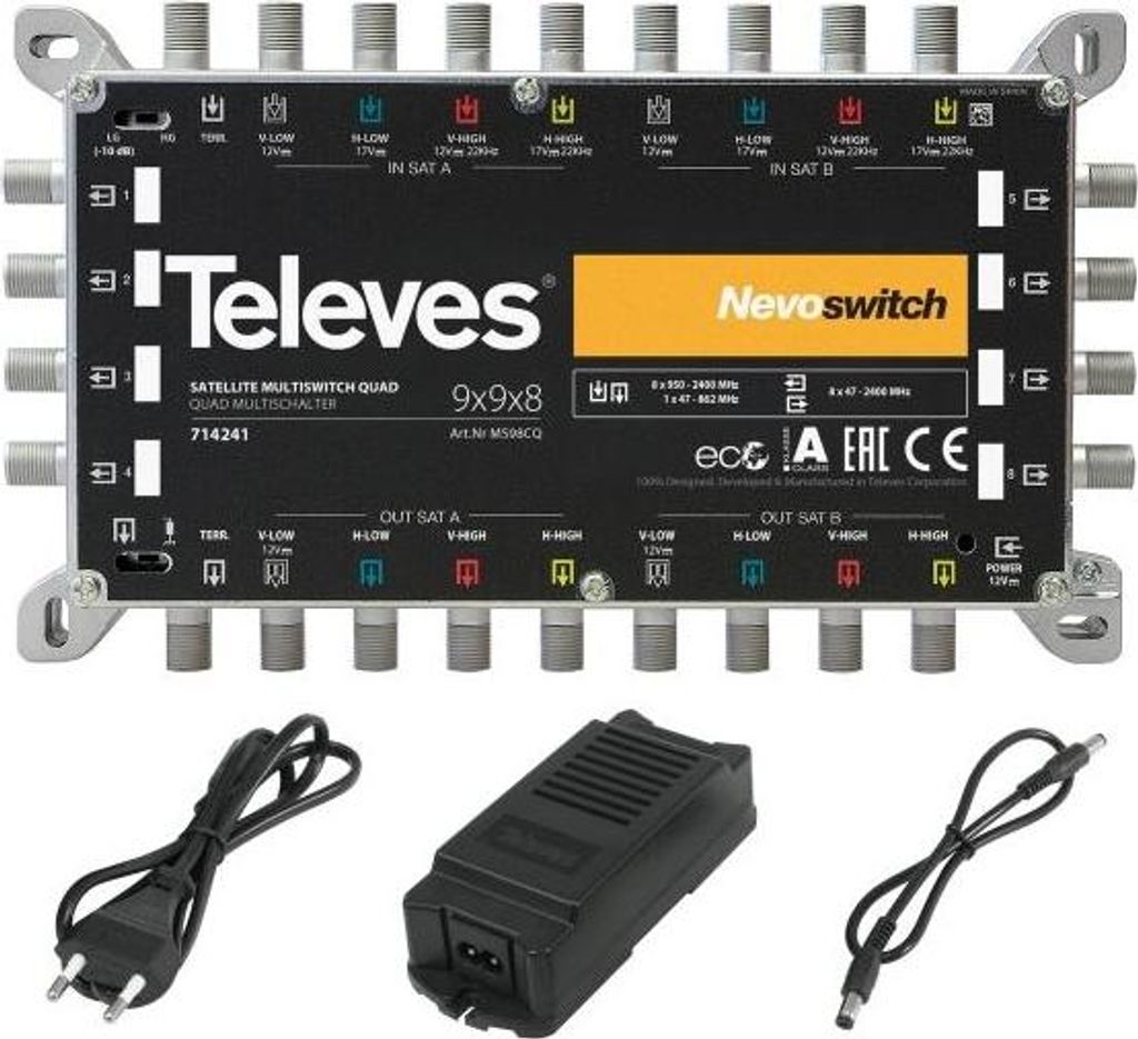 TELEVES 9in8 Guss-Multischalter NEVO mit Netzteil quadtauglich kask. MS98NCQ