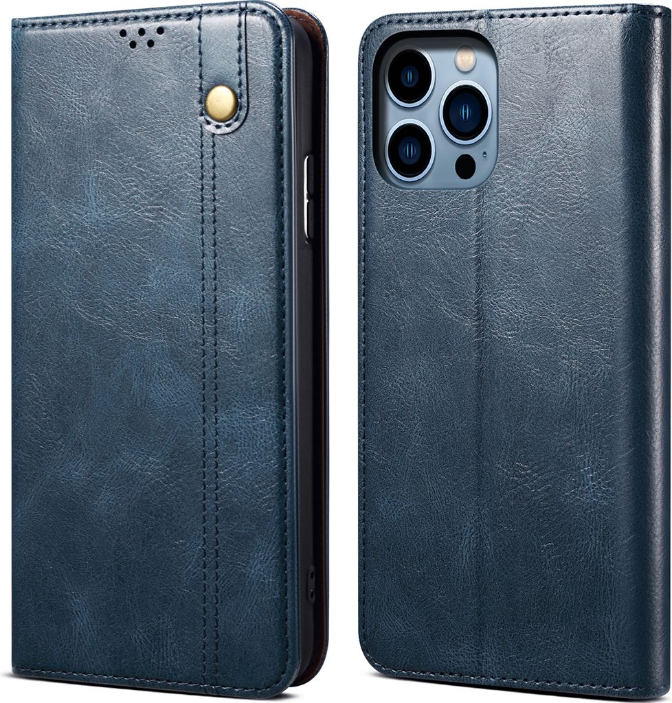 iPhone 15 Pro Max Hülle, Leder Flip Brieftasche Schutzhülle für iPhone 15 Pro Max Blau