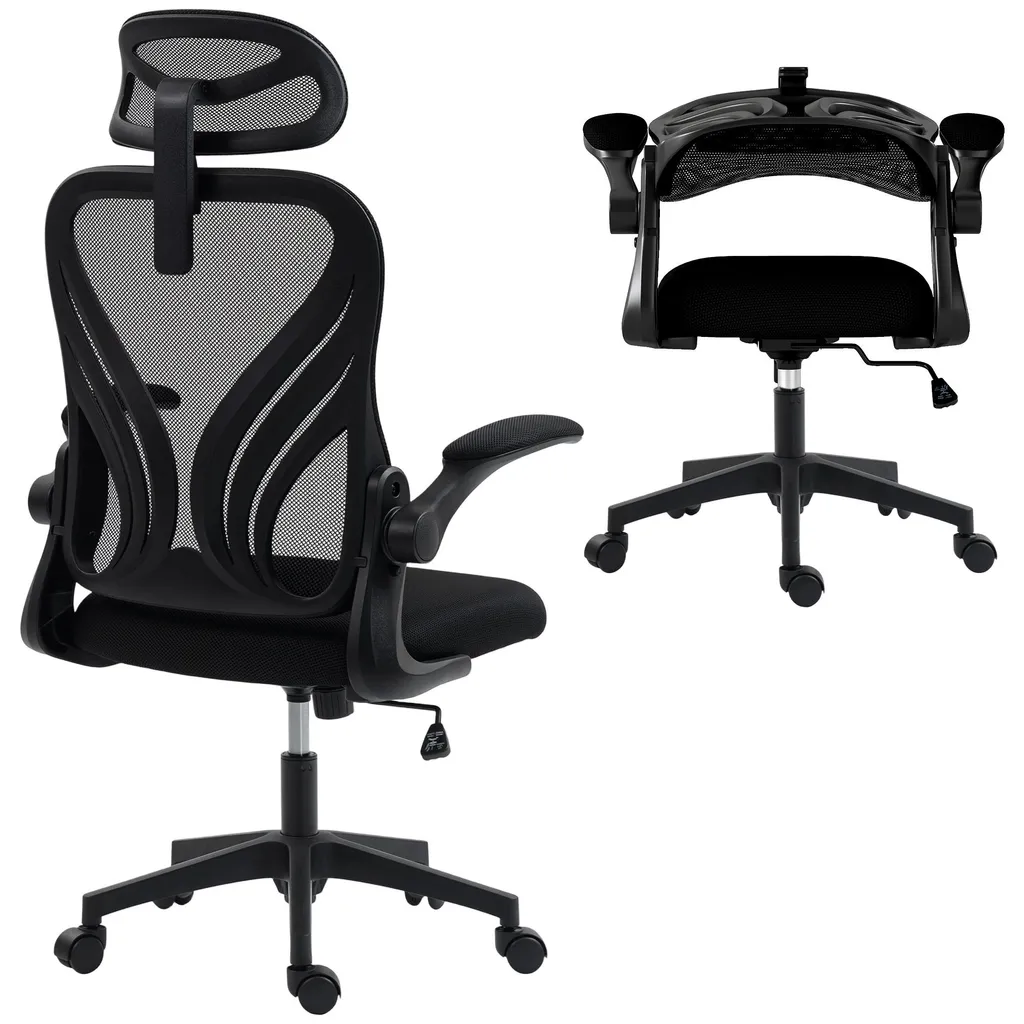 Chaise bureau en maille ergonomique avec appui-tête 2D et noir 136cm