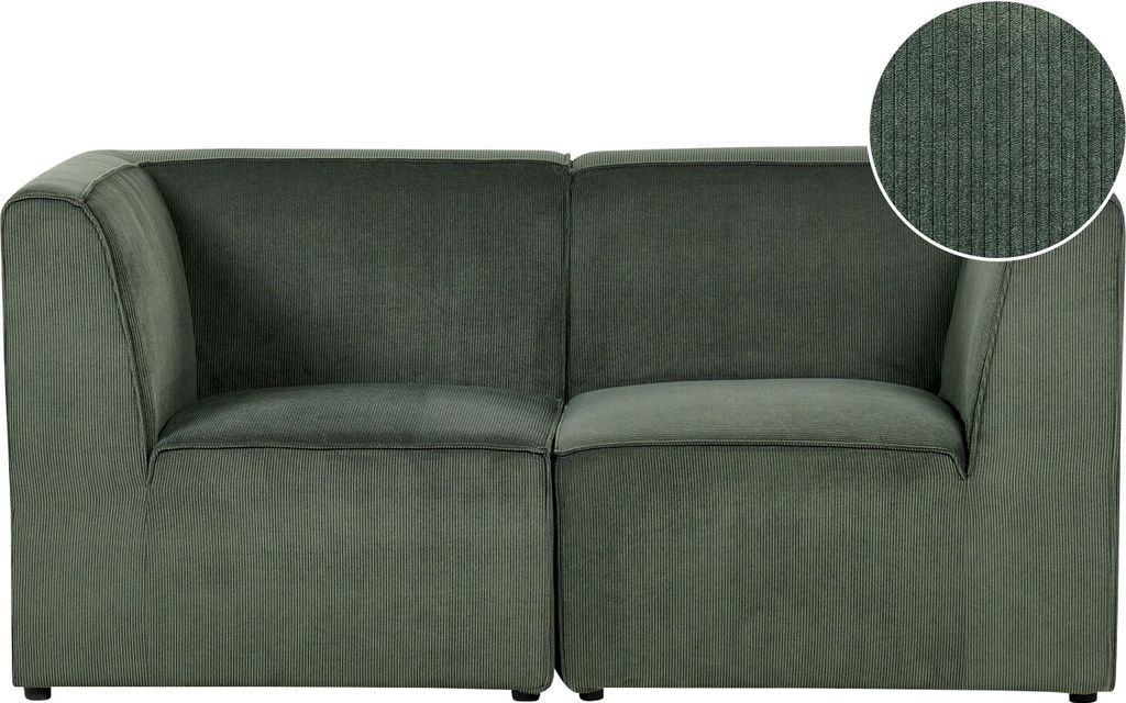 BELIANI Sofa Grün Stoffbezug aus Cord mit Armlehnen 2-Sitzer Modulsofa Wohnzimmermöbel Modern Wohnecke Sitzecke