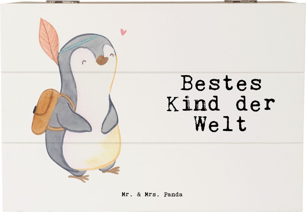 Mr. & Mrs. Panda Holzkiste Pinguin Bestes Kind der Welt 22 x 15 cm - Weiß - Geschenk, Box, Schatzkiste, fotobox, Taufe, Geburtstag, Kids, Kinder, ...