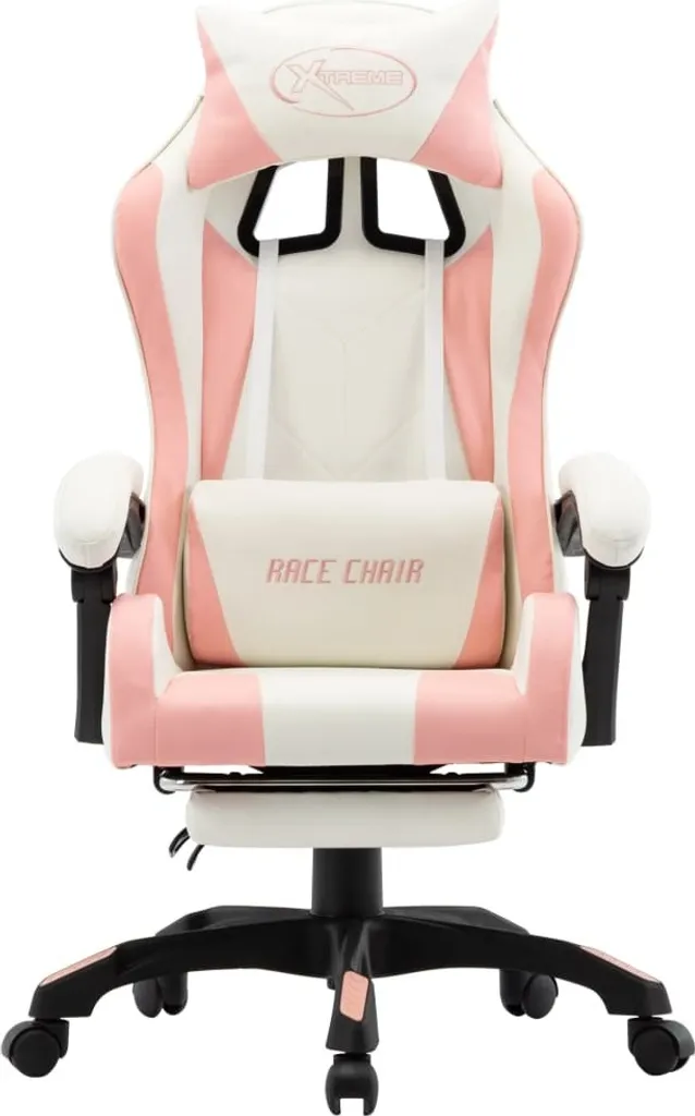 Chaise de jeu rose pour setup gamer avec support jambes et inclinaison