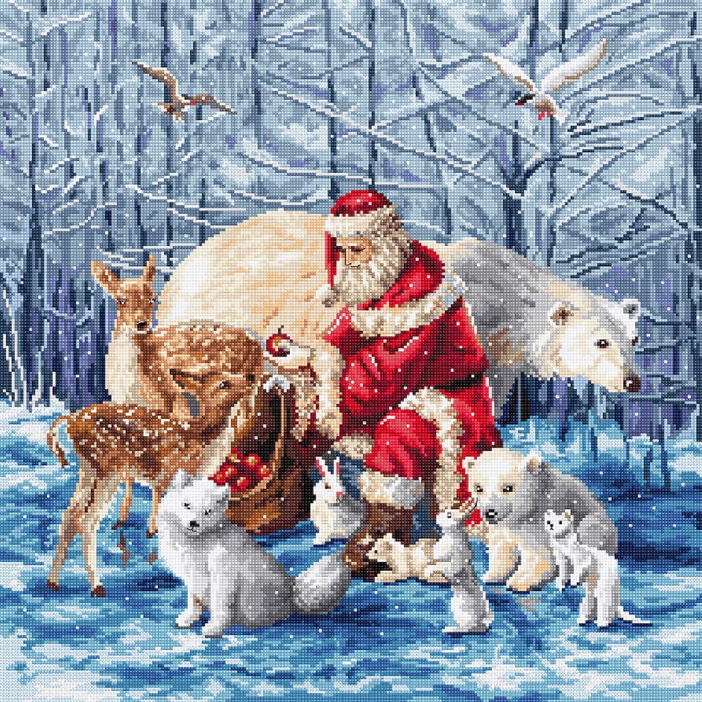 Letistitch Kreuzstich Stickpackung "Weihnachtsmann und Freunde", Zählmuster, 38x38cm