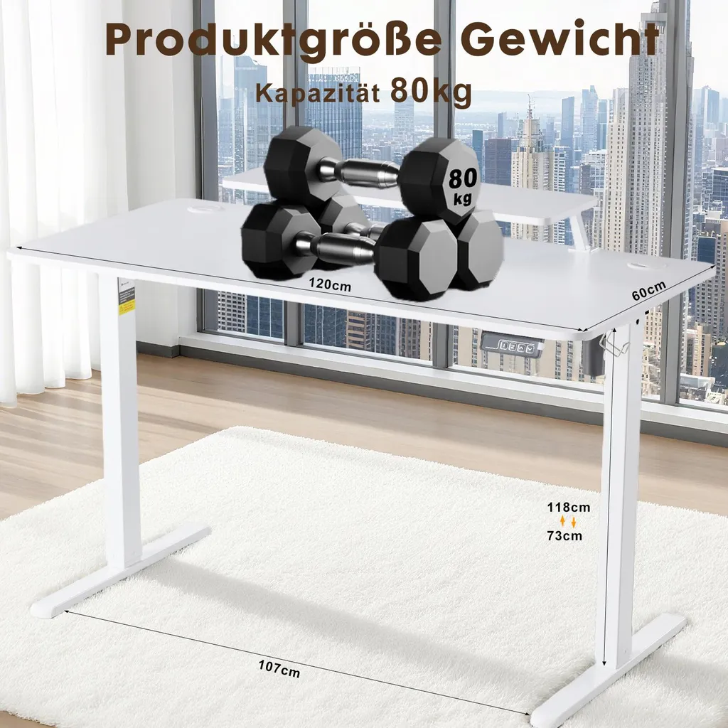 Bureau télétravail compact 120cm, table électrique pour petit espace