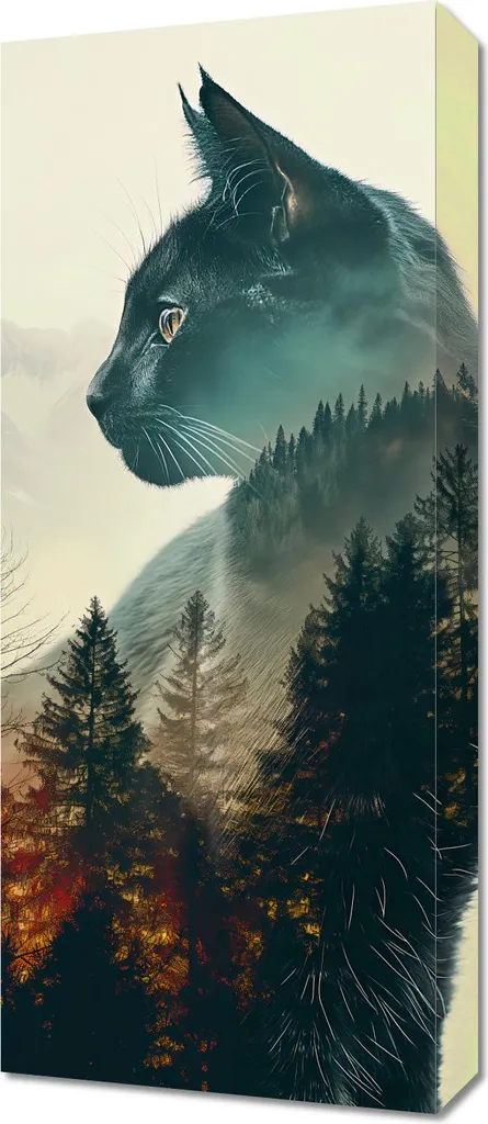 Decorazione Parete Gatto Spirito Foresta 30x70 | Quadro Moderno Slim
