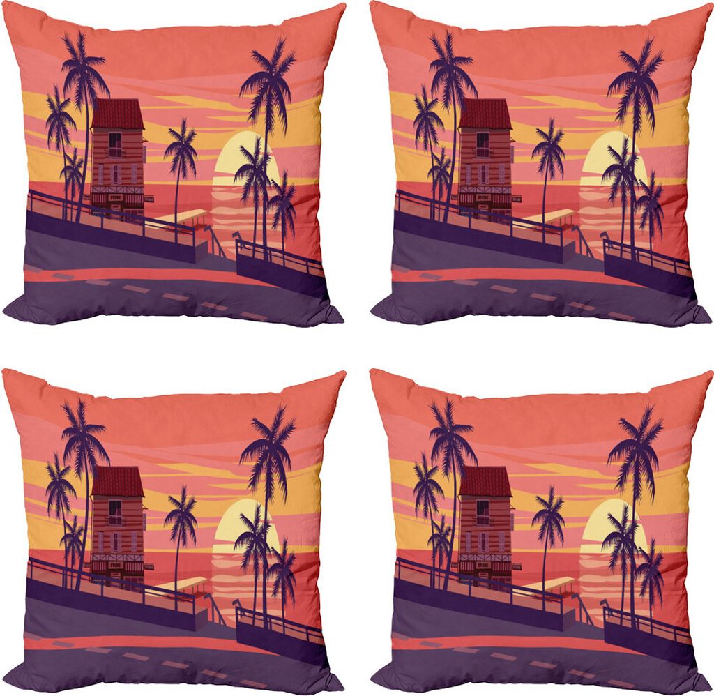 ABAKUHAUS Insel-Party Kissenbezug Set (4 Stück), Sonnenuntergang von der Straße, Moderner Doppelseitiger Digitaldruck, 50 cm x 50 cm, Aubergine D...
