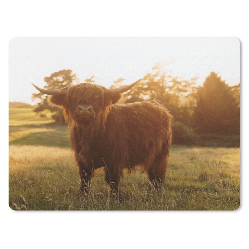 MuchoWow Mauspad Mousepad Schottischer Hochländer - Gras - Sonne 23x19 cm - Mousepads - Maus Mat - Pad - Mausunterlage - Schreibtischunterlage -...