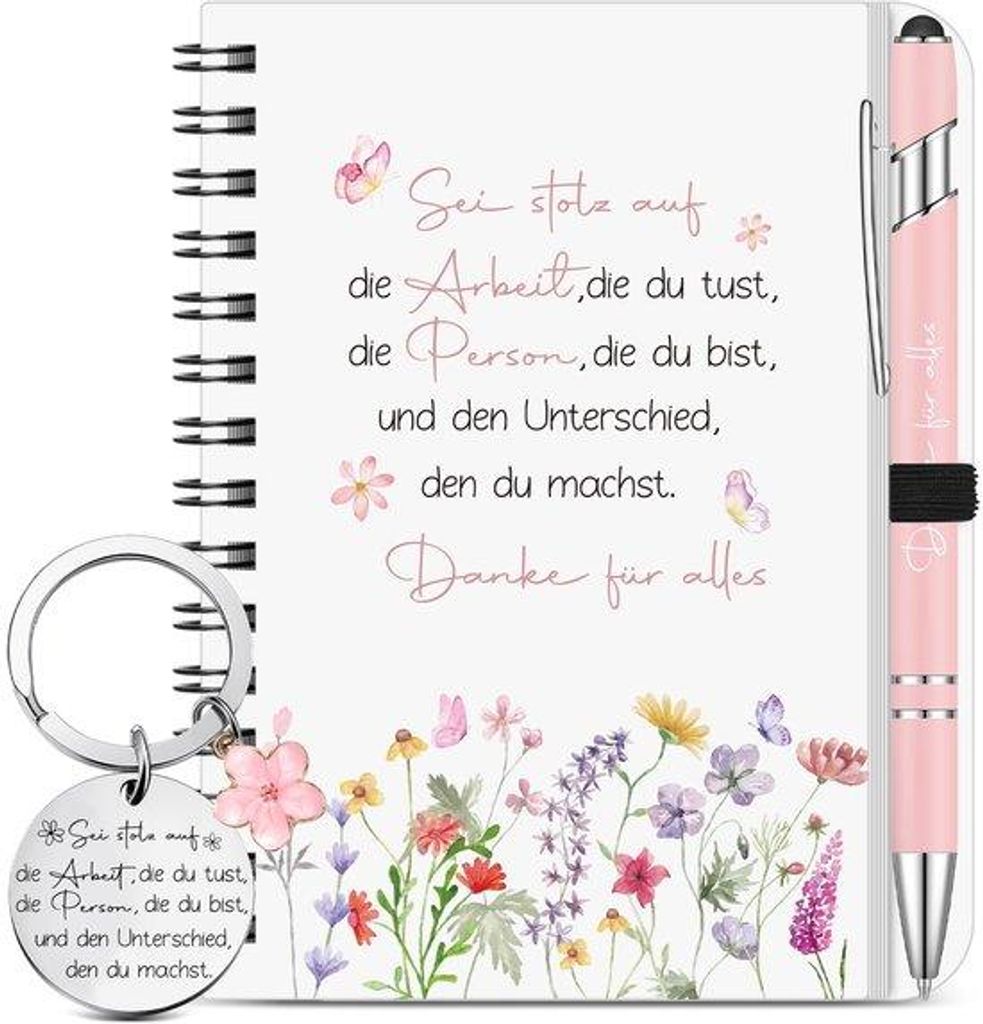 Spiralnotizbuch mit Stift und Schlüsselanhänger - Abschiedsgeschenke für Lehrer
