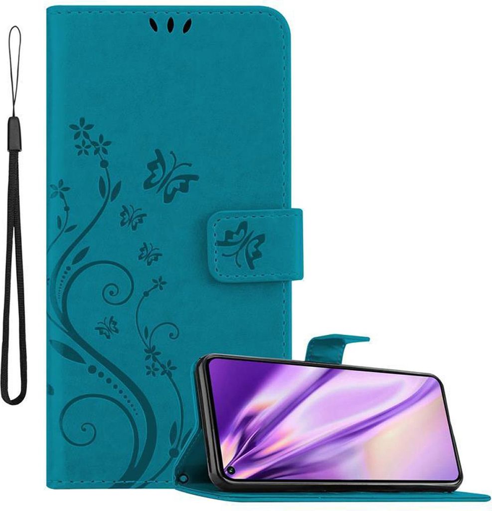 Cadorabo Hülle für Honor 20 PRO Schutz Hülle in Blau Schutzhülle Handy Hülle Etui Case Blumen Flower