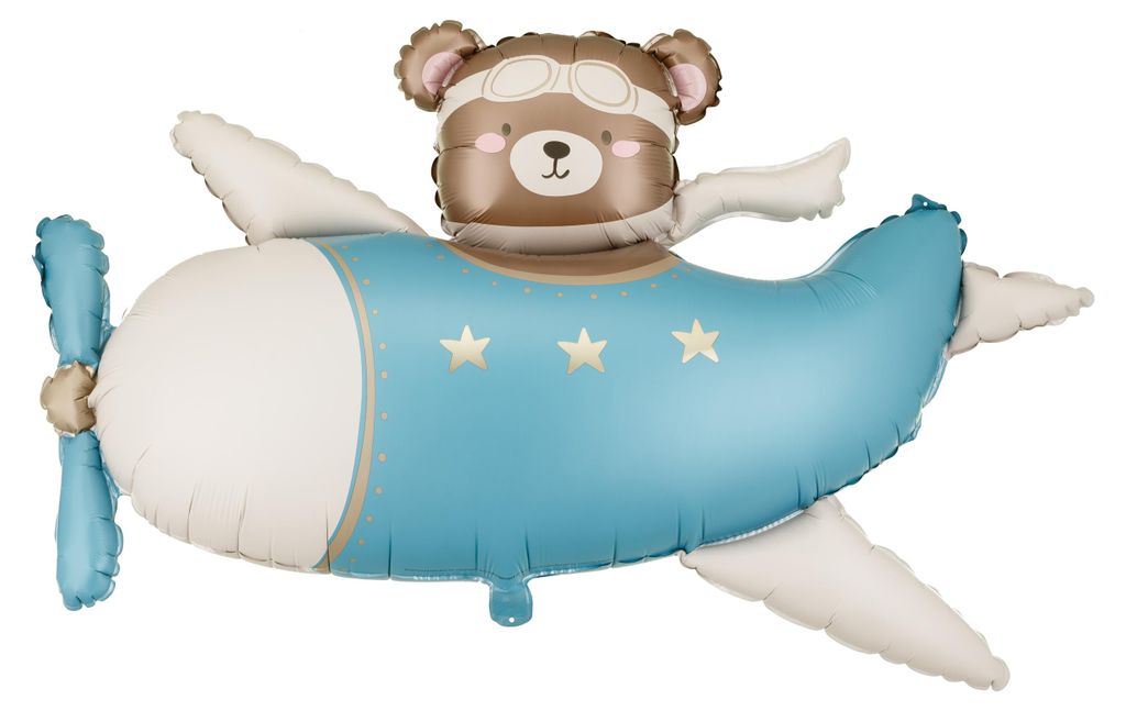 Balon foliowy jasny niebieski Miś w Samolocie 94x61cm Zdjęcie produktu 