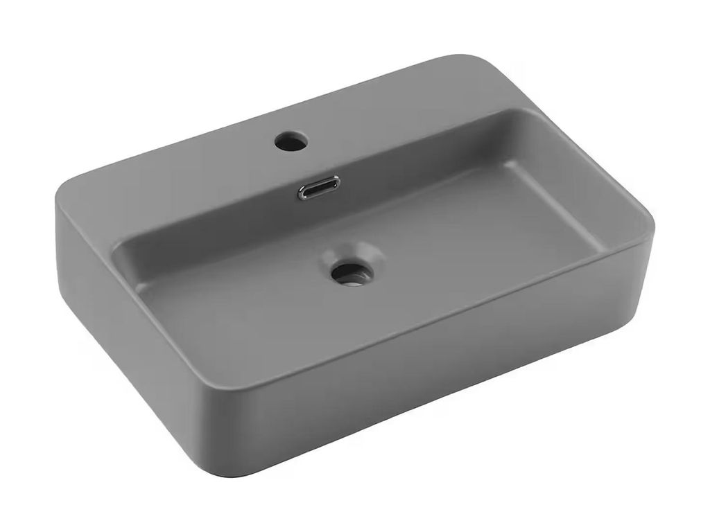 Aufsatzwaschbecken - Waschbecken 55 cm Rechteckiges Waschbecken für Badezimmer, TRUST 2 BM292 - Hellgrau/Matt