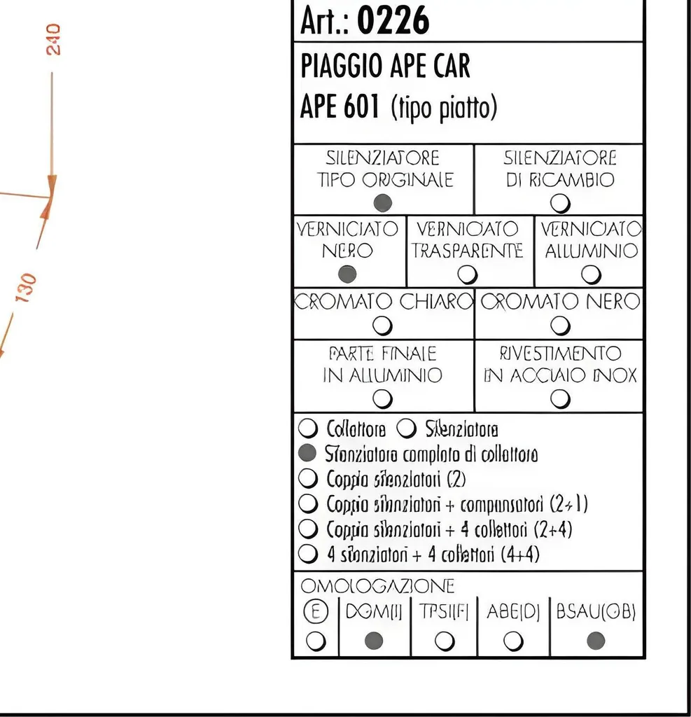 Système SITO LeoVince Homologué Acier Noir pour Piaggio Ape 601 Plat