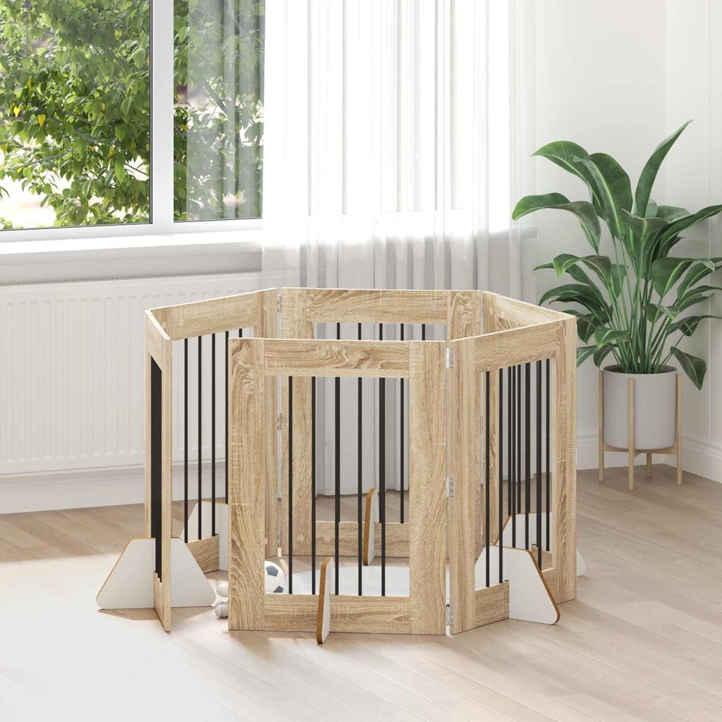 Möbel Hundetor mit Ständern 6 pcs Sonoma-Eiche 60 x 80 cm - Sonstiges Hundezubehör CC3208