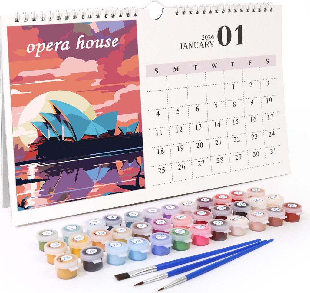 Tischkalender 2026, wasserfest, vielseitig einsetzbar, monatlicher Tischkalender mit vorgedruckten Leinwandfarben, DIY-Kunstbedarf