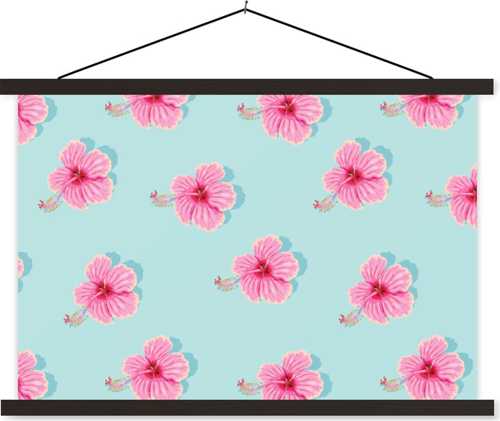 MuchoWow Textilposter Blumen - Sommer - Rosa - Muster 90x60 cm mit schwarzem Rahmen - Aufhängungssatz