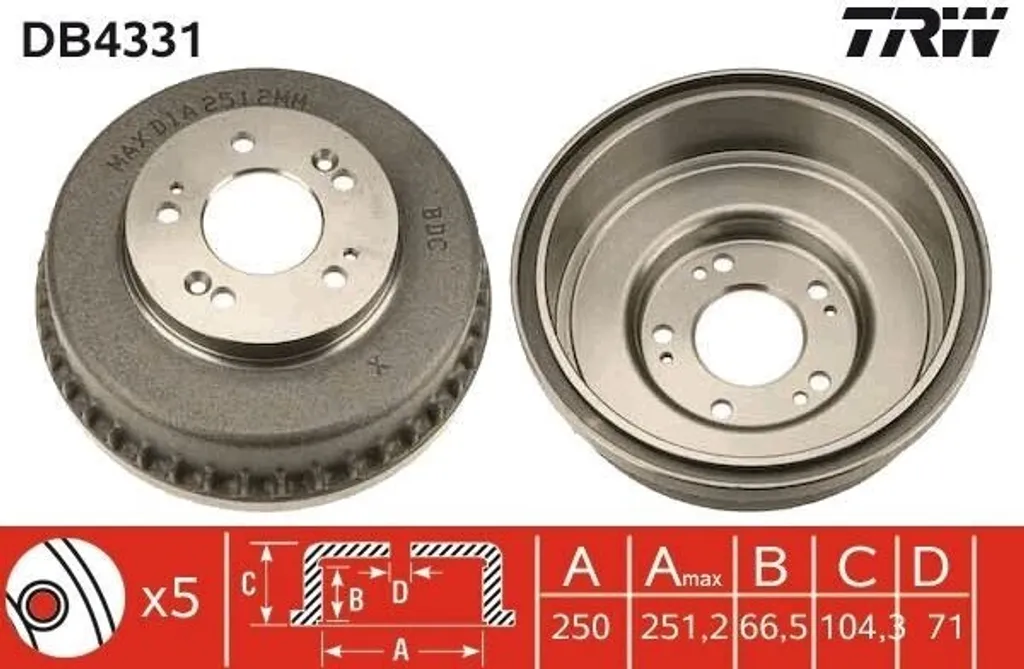 Solution Freinage Kia Carnival I et II : Tambour de Frein TRW DB4331
