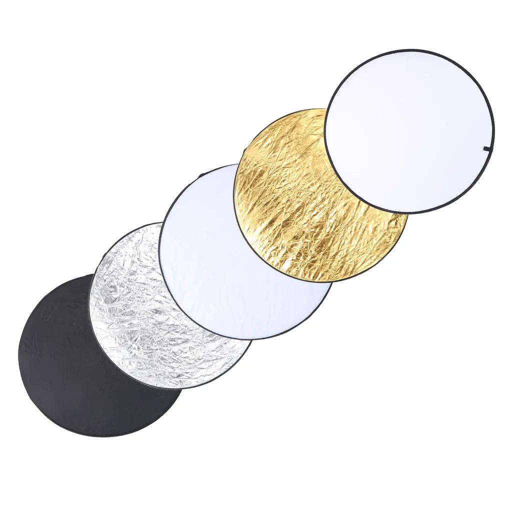 Riflettore portatile pieghevole 5 in 1 da 110 cm con disco rotondo per la fotografia portatile