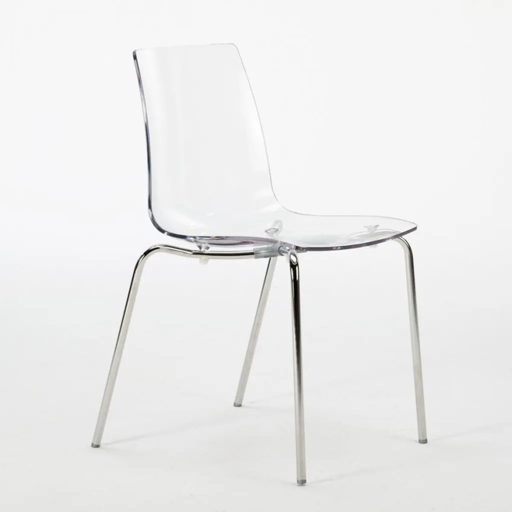Table ronde 70cm et 2 chaises en acier Remos finition transparente
