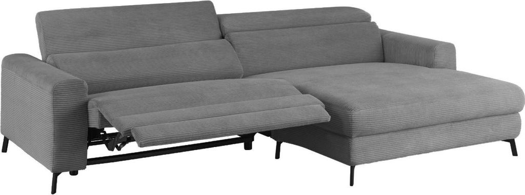 KAWOLA Sofa LAISKA Ecksofa Relaxfunktion teilmotorisch Cord grau Longchair rechts