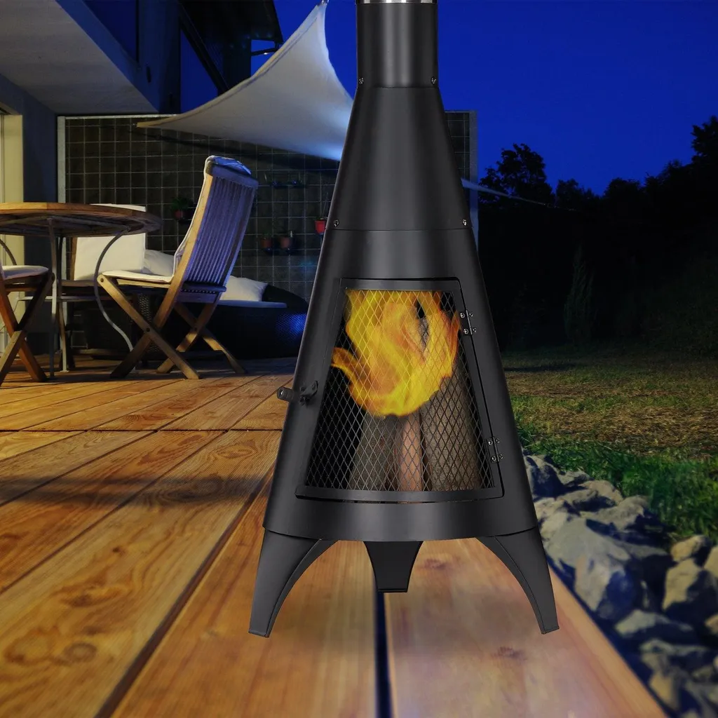 Poêle d'extérieur noir haute température avec grille de protection 60cm