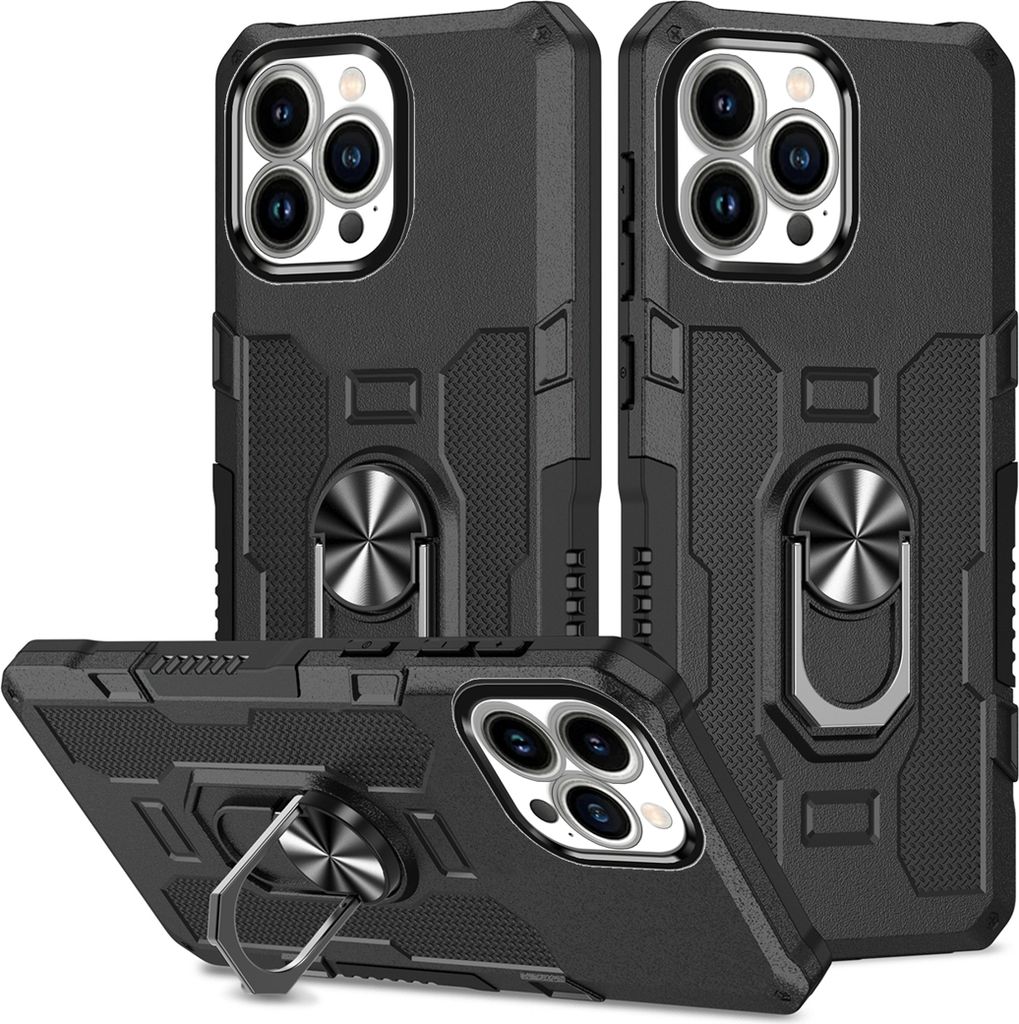 iPhone 13 Pro Max Hülle, Dual Layer Robuste Rüstung Ringhalter Ständer Schutzhülle für iPhone 13 Pro Max Schwarz