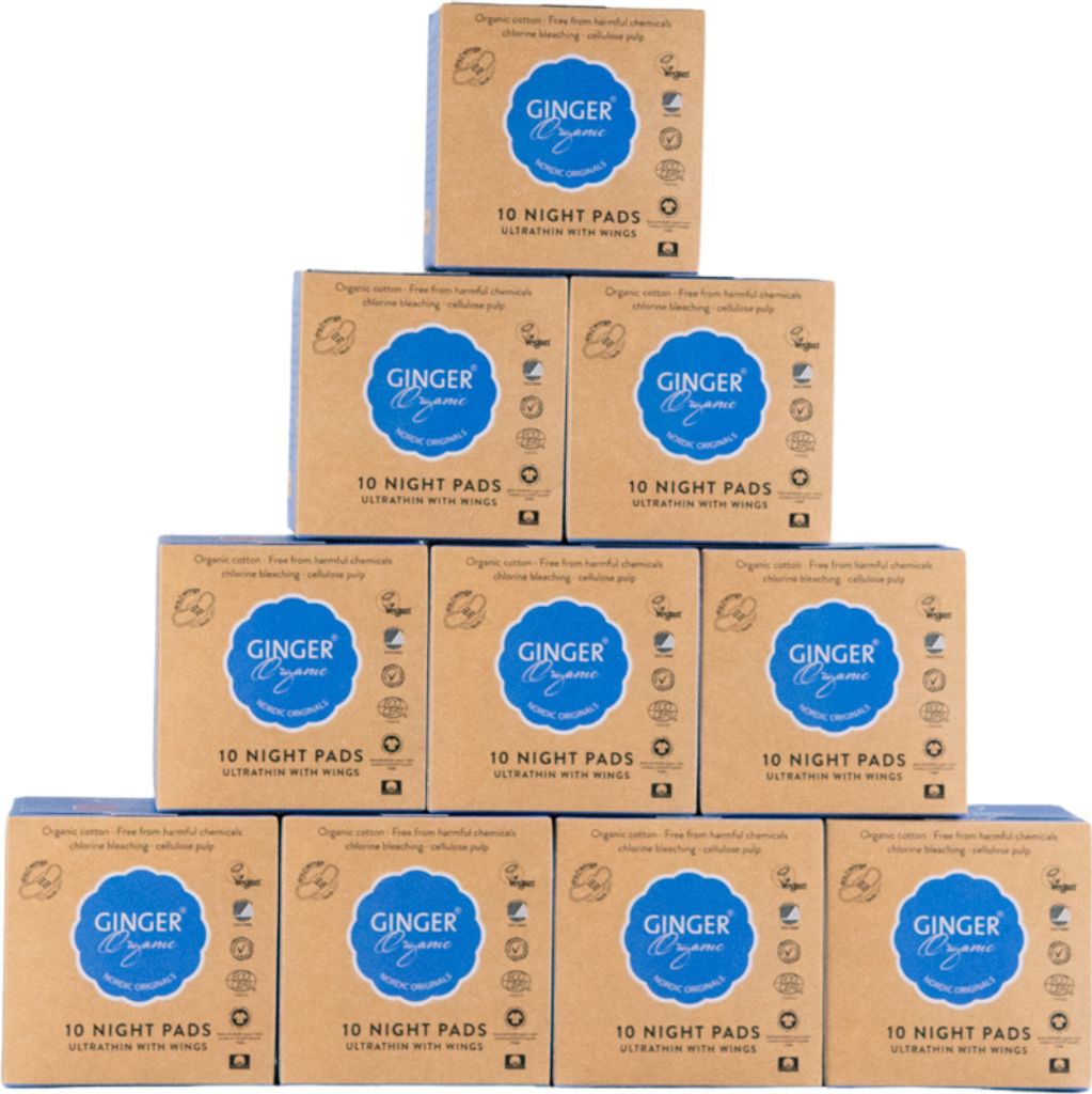 Ginger Organic - Nachtbinde mit Flügeln - Vorteilspackung - 10 x 10 Stück