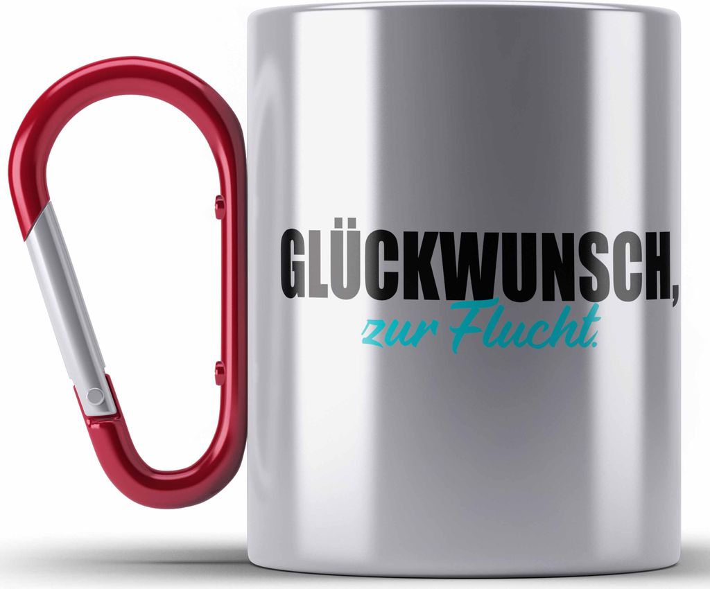 Trendation - Jobwechsel Edelstahl Tasse Karabiner Geschenk Kollegin Kollege Lustig Abschiedsgeschenk Sprüche Glückwunsch Zur Flucht Abschied (Rot)