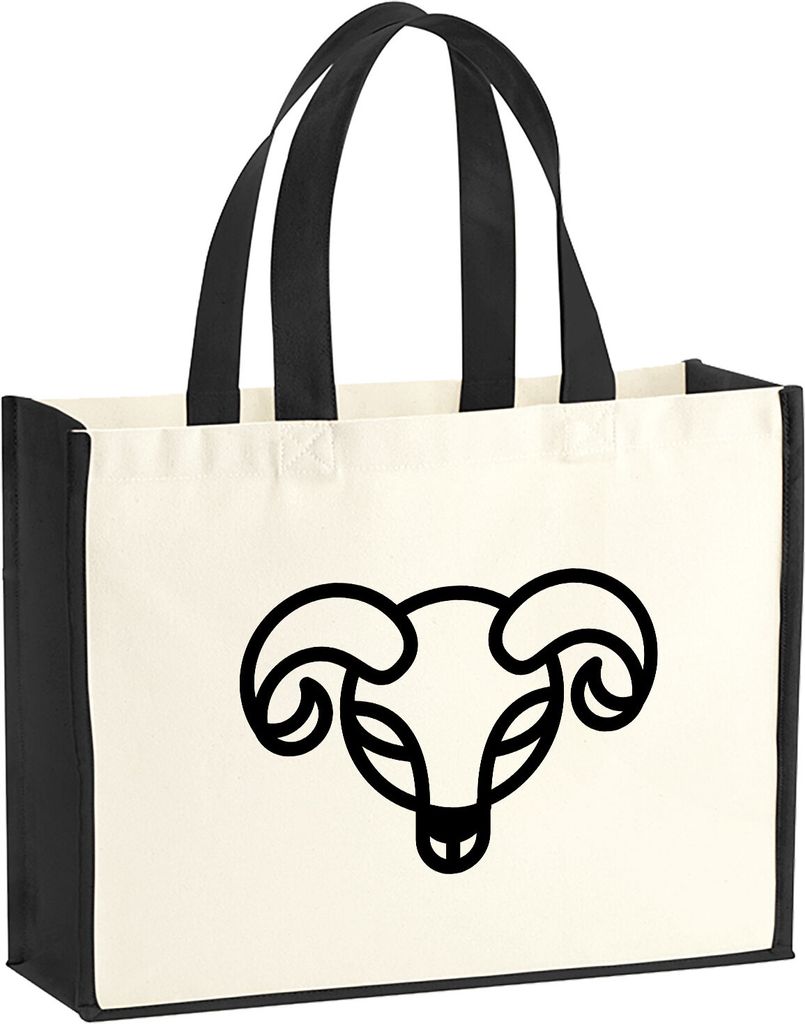 Huuraa Jutetasche Widder Sternzeichen Symbol Geschenk 21 Liter Black Jute und Baumwolle Einkaufstasche Widder Geschenkidee