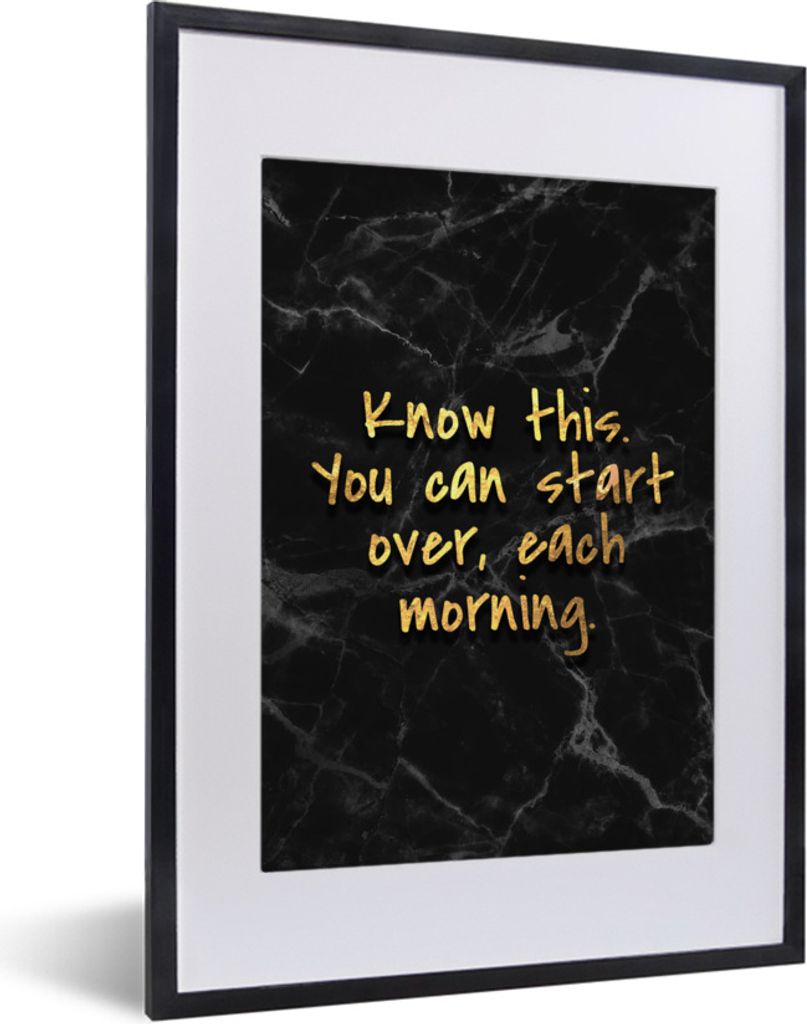 MuchoWow Gerahmtes Poster Zitate - Motivation - Gold - Marmor 30x40 cm - Poster mit Schwarzem Bilderrahmen Wandposter Rahmen Foto Bilder - Wandpo...