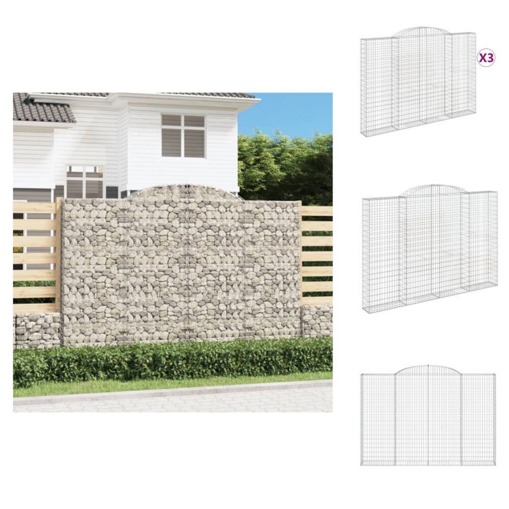 vidaXL Gabionen mit Hochbogen 3 Stk. 300x30x200/220cm Verzinktes Eisen - Blumentöpfe & Pflanzgefäße