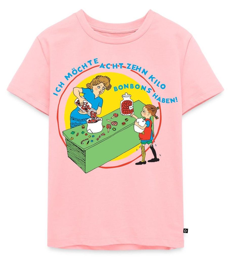 Spreadshirt Pippi Langstrumpf Kauft Bonbons Zitat Kinder Premium T-Shirt, 122/128 (6 Jahre), Rosa