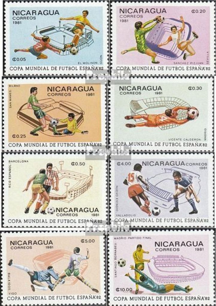 Briefmarken Nicaragua 1981 Mi 2182-2189 (kompl.Ausg.) postfrisch Fußball-WM 82, Spanien
