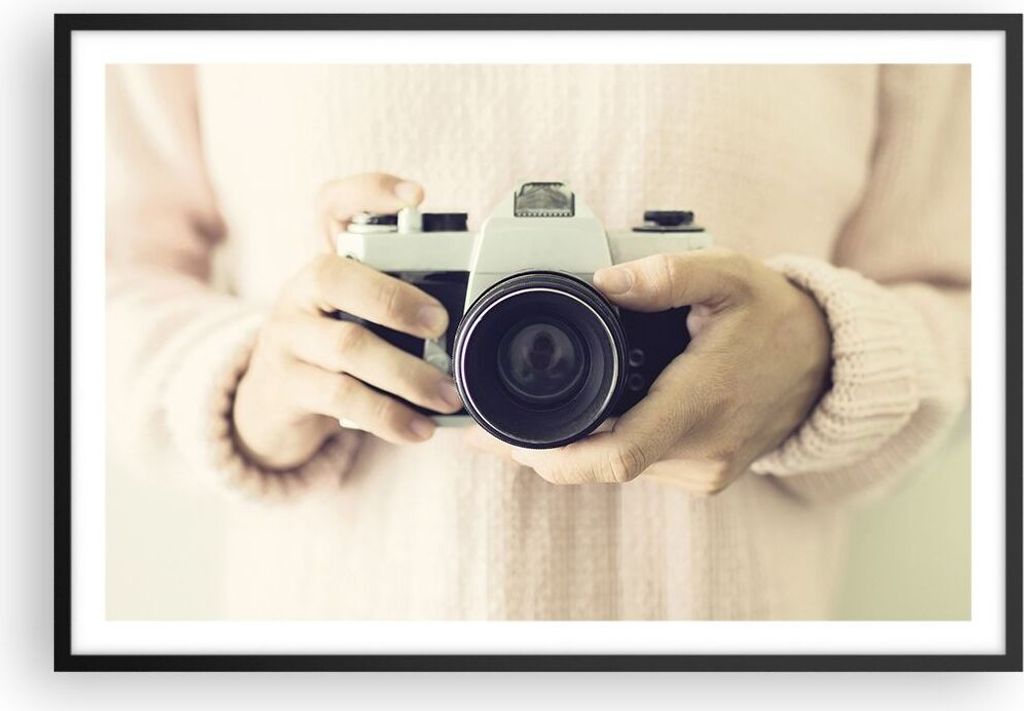 Gerahmtes Poster - Schwarzer Rahmen - Die Kamera Retro Fotografie - 91,5x61 cm - Wand Bild - Wanddeko - Wandbilder - Kunstposter - Wandposter - Bil...